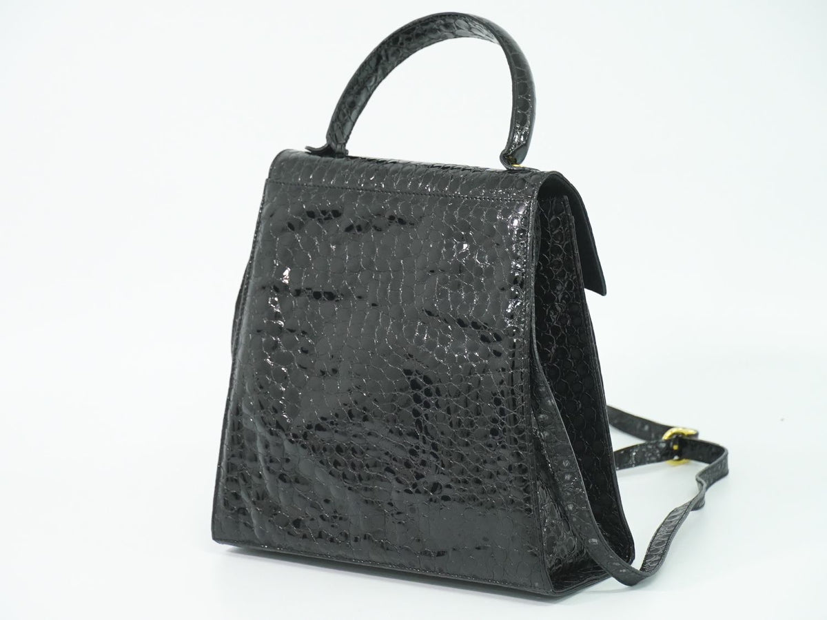 Salvatore Ferragamo Embossed Patent Leather 2way Shoulderbag Black