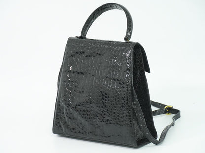 Salvatore Ferragamo Embossed Patent Leather 2way Shoulderbag Black