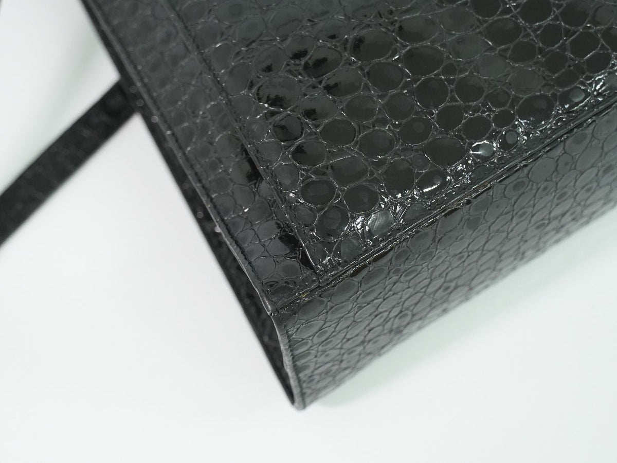 Salvatore Ferragamo Embossed Patent Leather 2way Shoulderbag Black