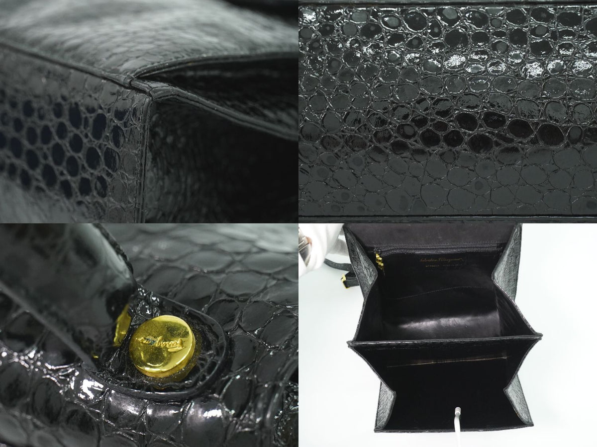 Salvatore Ferragamo Embossed Patent Leather 2way Shoulderbag Black