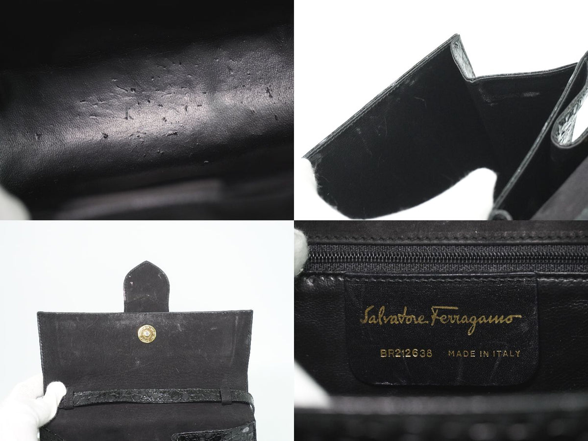 Salvatore Ferragamo Embossed Patent Leather 2way Shoulderbag Black