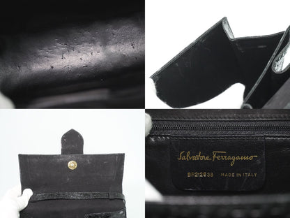Salvatore Ferragamo Embossed Patent Leather 2way Shoulderbag Black